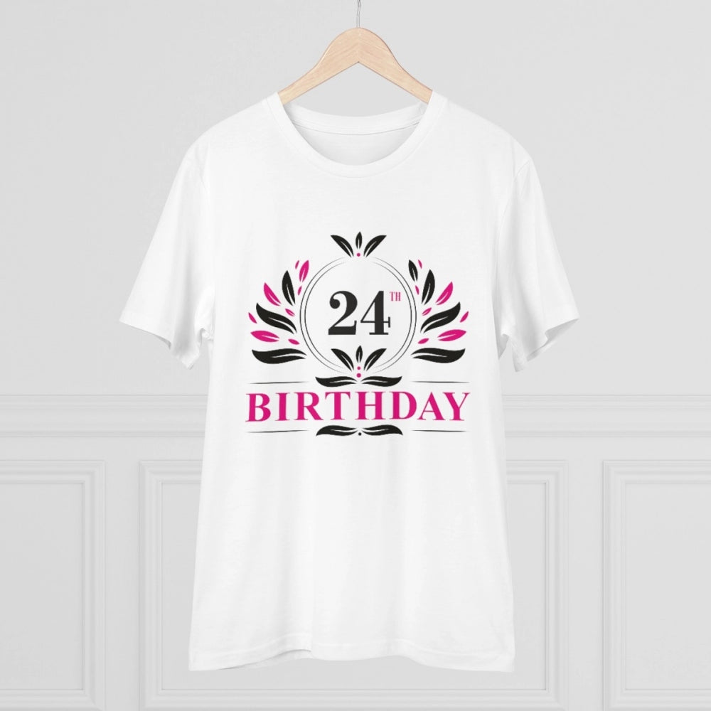 Generic Men's PC Cotton 24th Birthday Printed T Shirt (Color: White, Thread Count: 180GSM)
