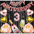Generic 3Rd Anniversary Rose Gold Foil Balloons With Happy Decoration Items Set (Rose Gold)