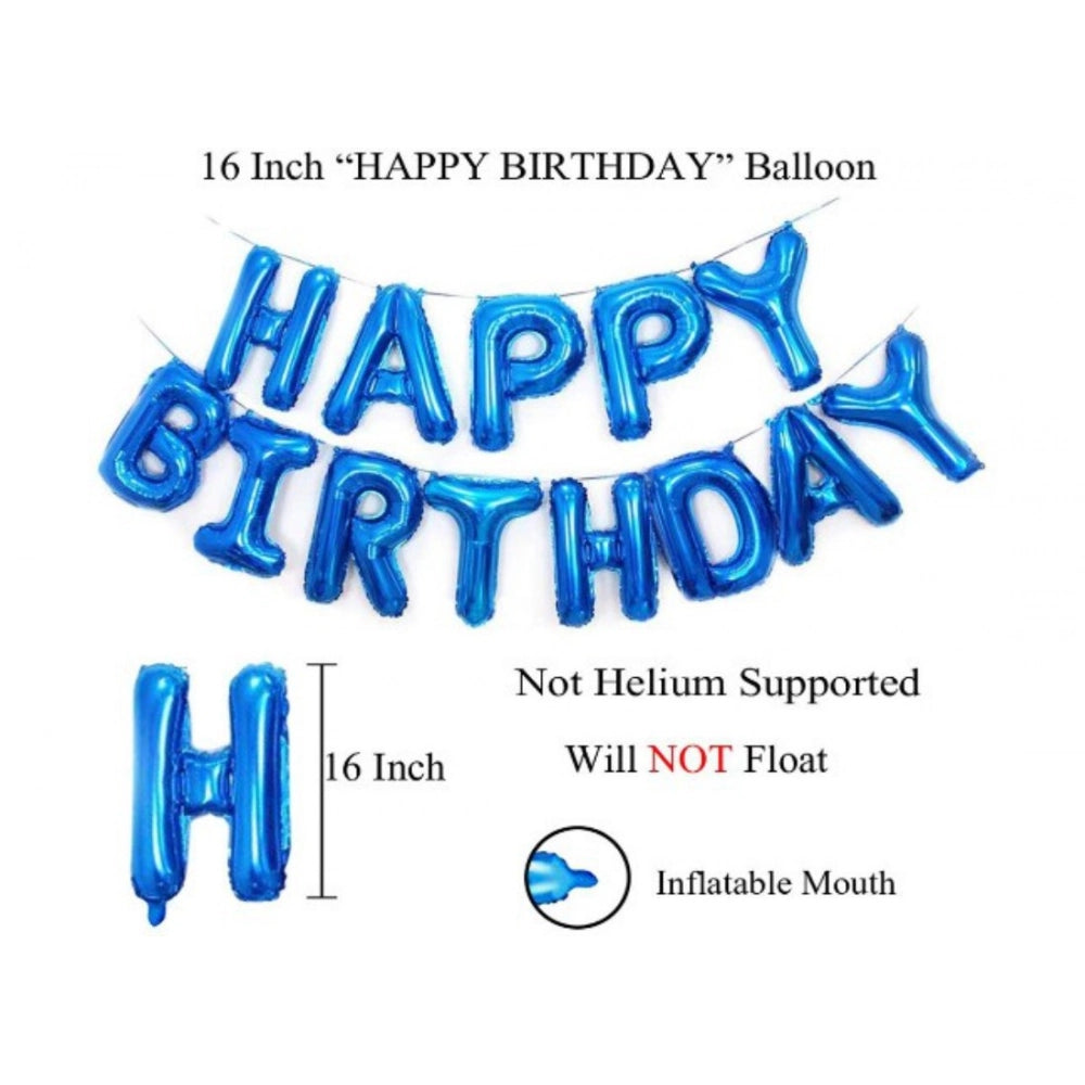 Generic 4Th Happy Birthday Decoration Combo With Foil And Star Balloons (Blue, Silver)