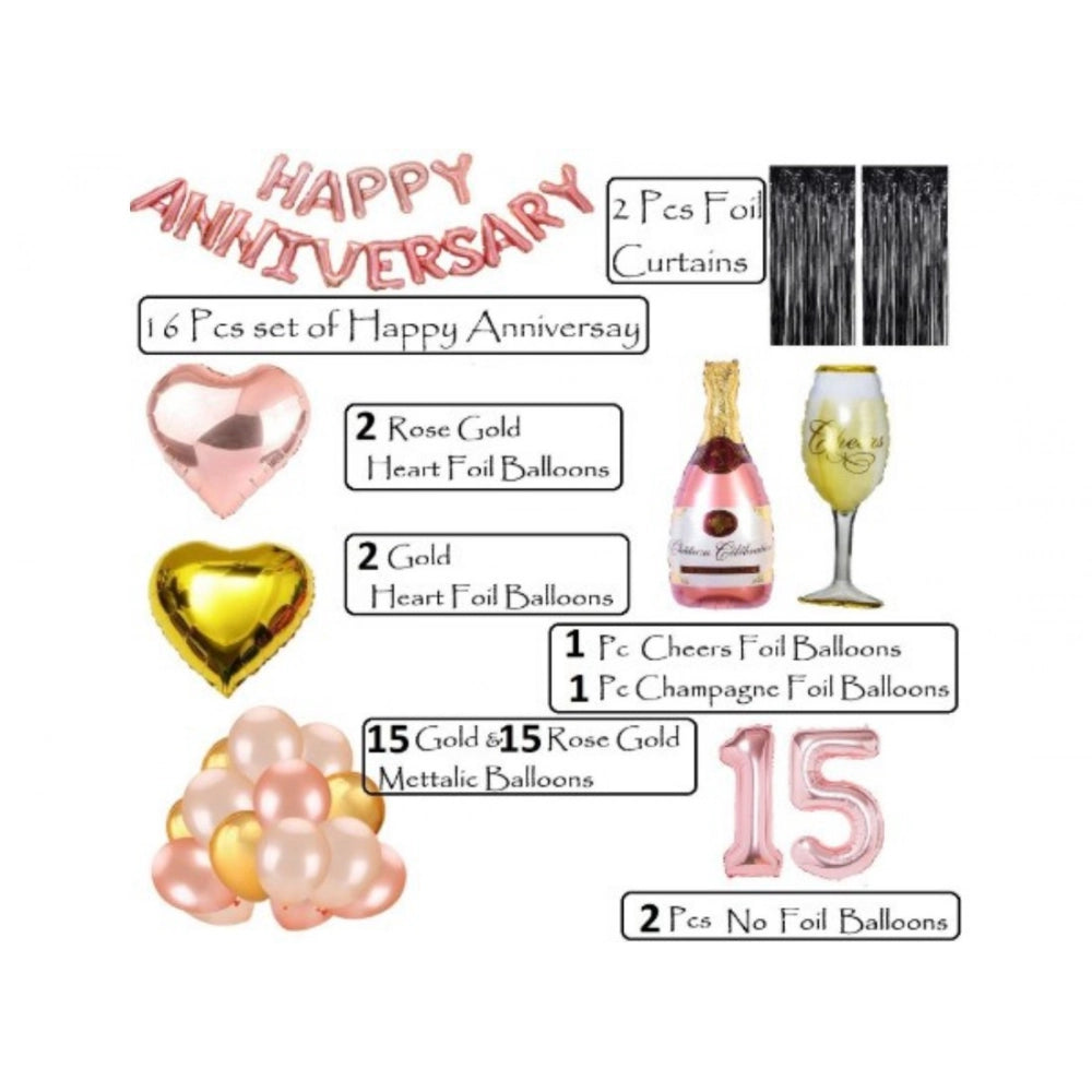 Generic 15Th Anniversary Rose Gold Foil Balloons With Happy Decoration Items Set (Rose Gold)
