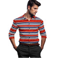 Generic Men's Cotton Blended Striped Full Sleeve Shirt (Red-Blue)