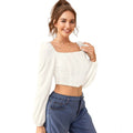 Generic Women's Polyester Solid Long Sleeves Square Neck Top (White)