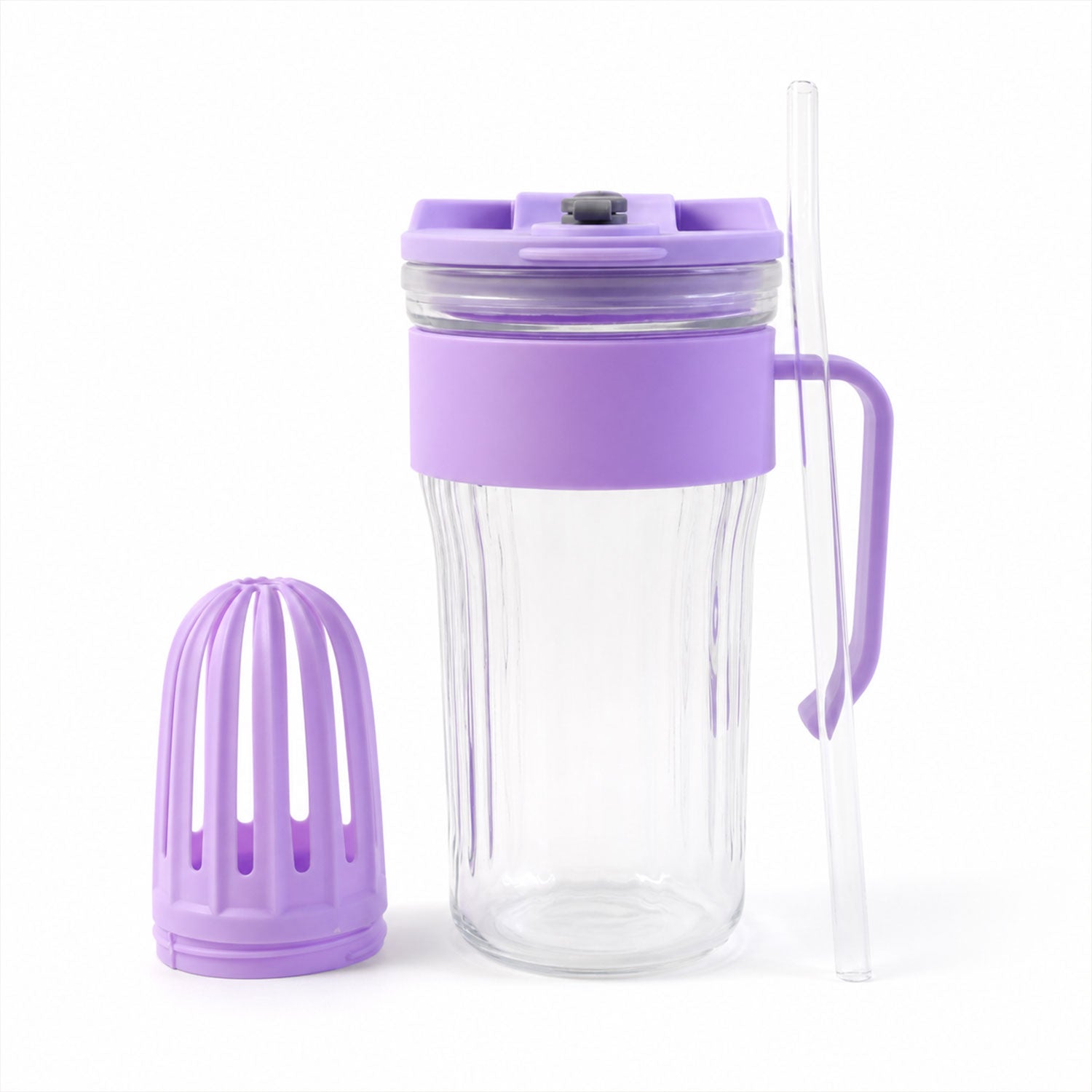 Glass Tumbler With Lid Straw And Handle For Cold Beverages And Juice (1 Pc)