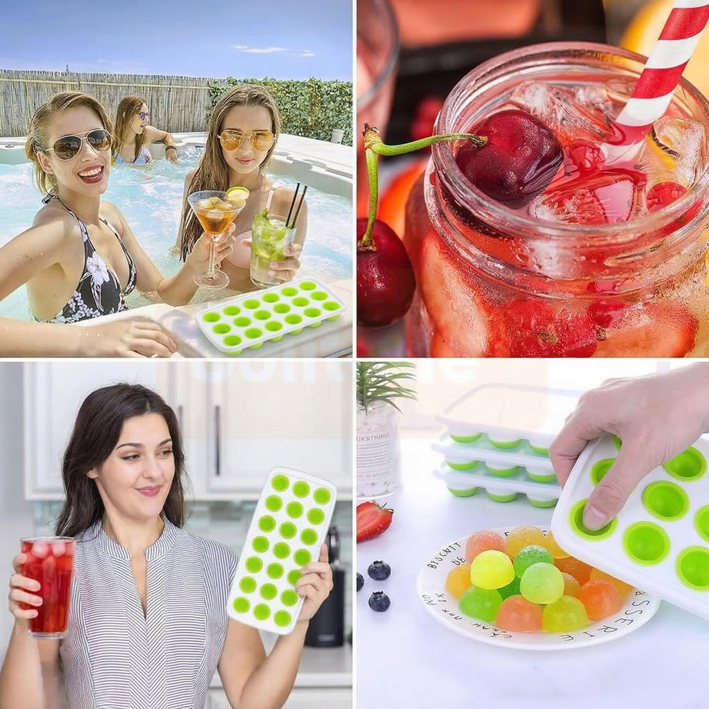 21 Grid Plastic Round Pop Ice Cube Tray With Lid (1 Pc)