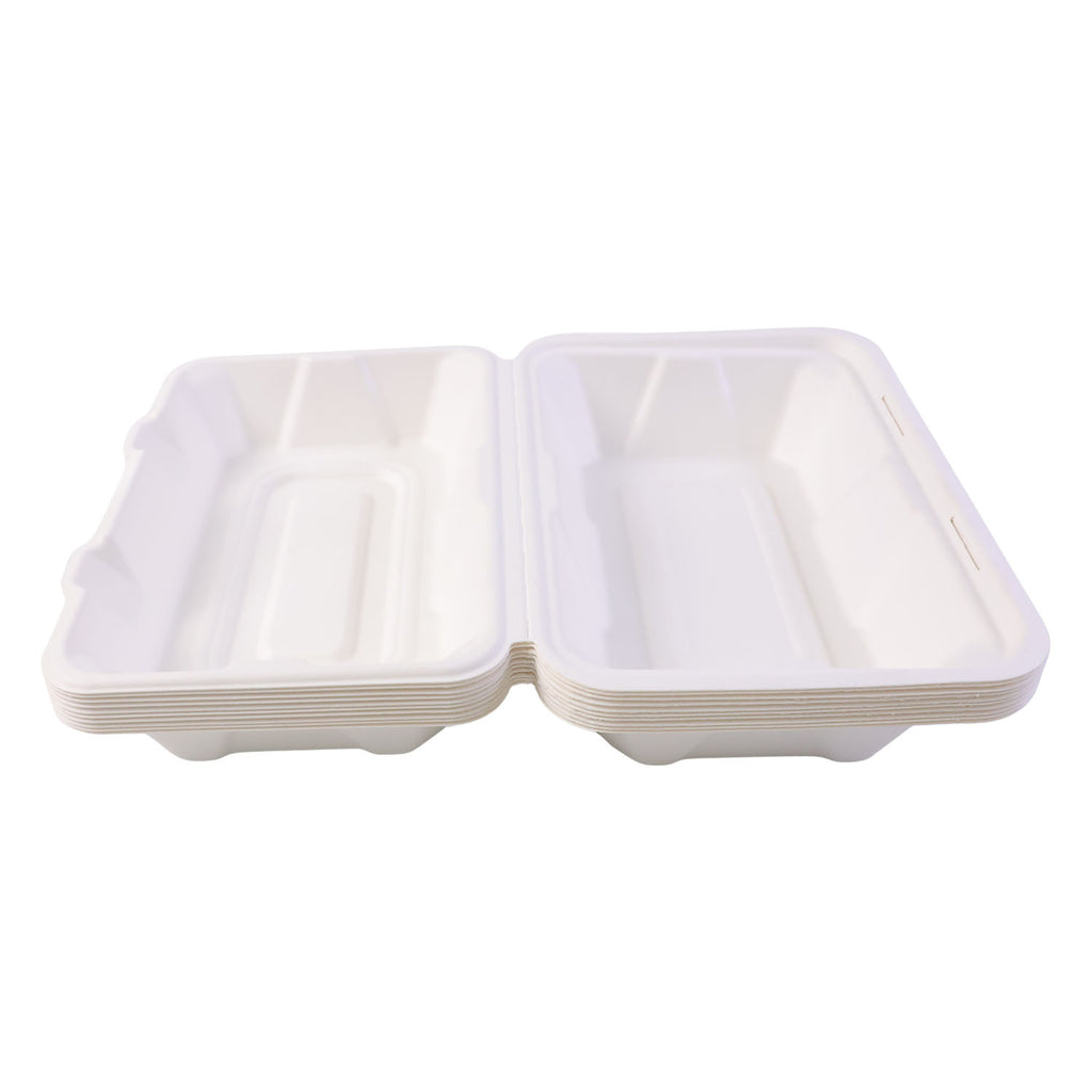 Vegnar Premium Bagasse Clamshell Food Box (10 Pc 9x6 Inch)