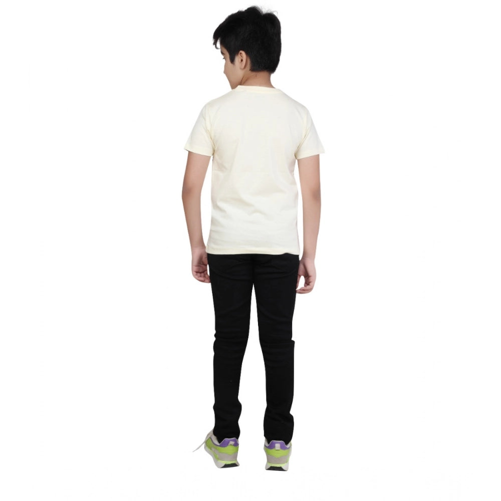 Generic Boy's Cotton Grapic Printed Round Neck T-Shirt (Beige )