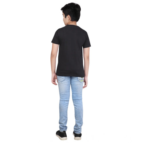 Generic Boy's Cotton Grapic Printed Round Neck T-Shirt (Black)