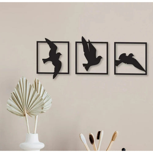 Generic Birds in Frame Wooden Wall Decor – Set of 3 Panels (Black)