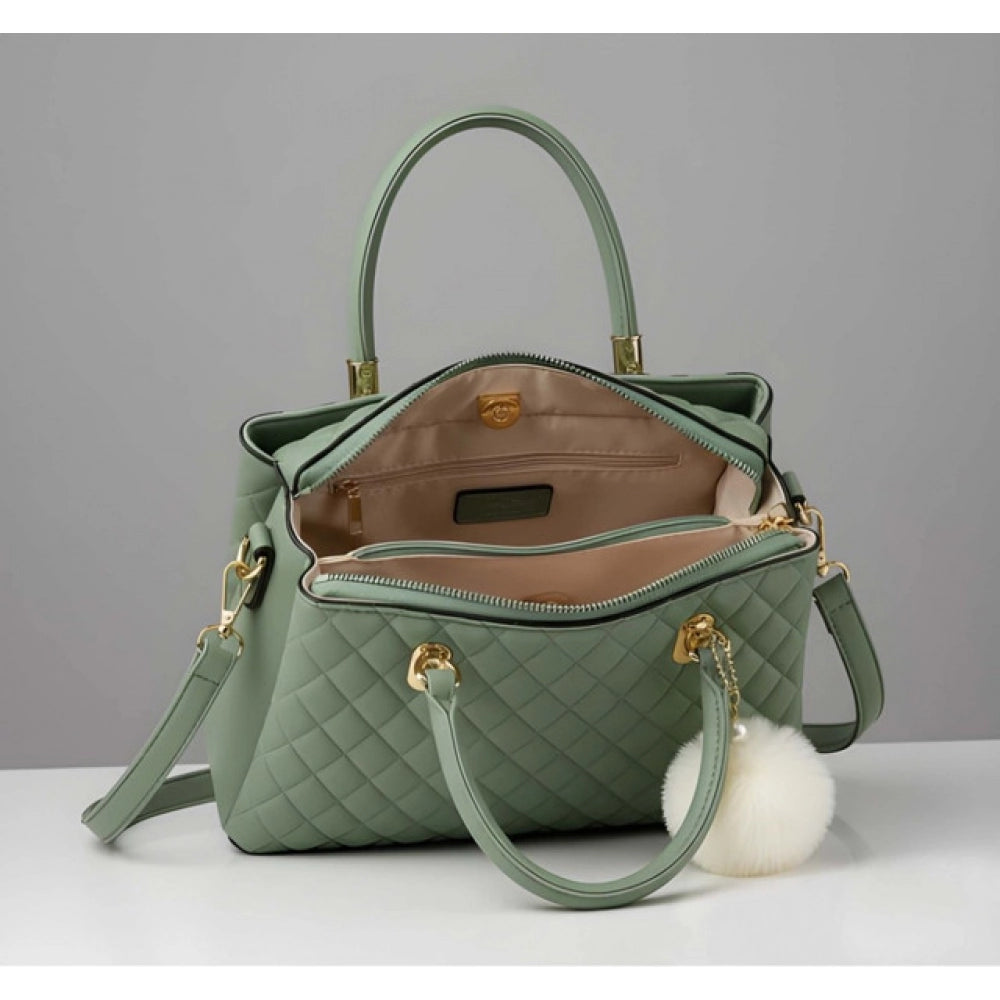 Generic Women's PU Leather Solid Shoulder Zipper Handbag (Green)