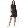 Generic Women's Denim Solid Sleeveless Dress (Black)