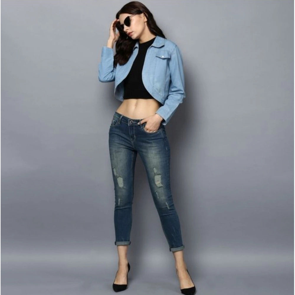 Generic Women's Denim Solid 3-4th Sleeves Shrug (Blue)