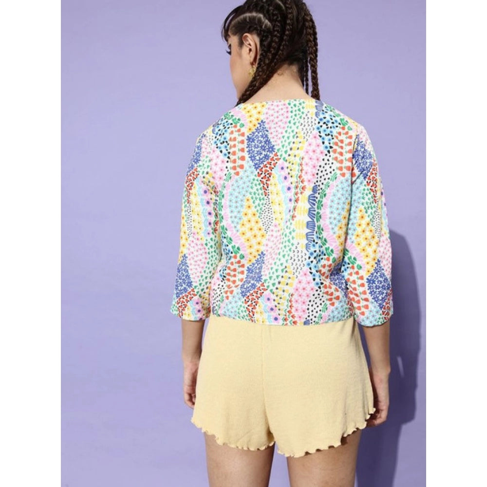 Generic Women's Polyester Floral 3-4th Sleeves Shrug (Multicolor)