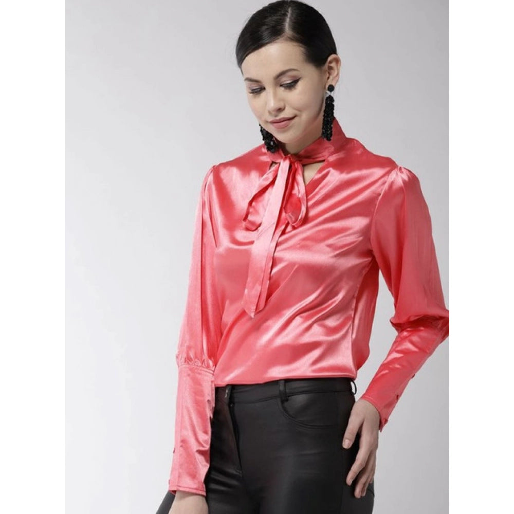 Generic Women's Polyester Solid Long Sleeves Top (Coral)