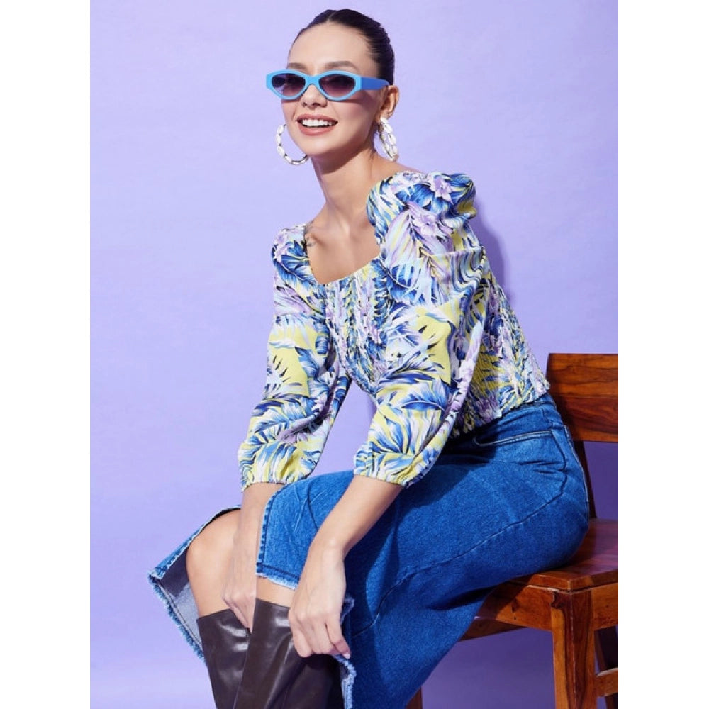 Generic Women's Polyester Floral Long Sleeves Top (Multicolor)