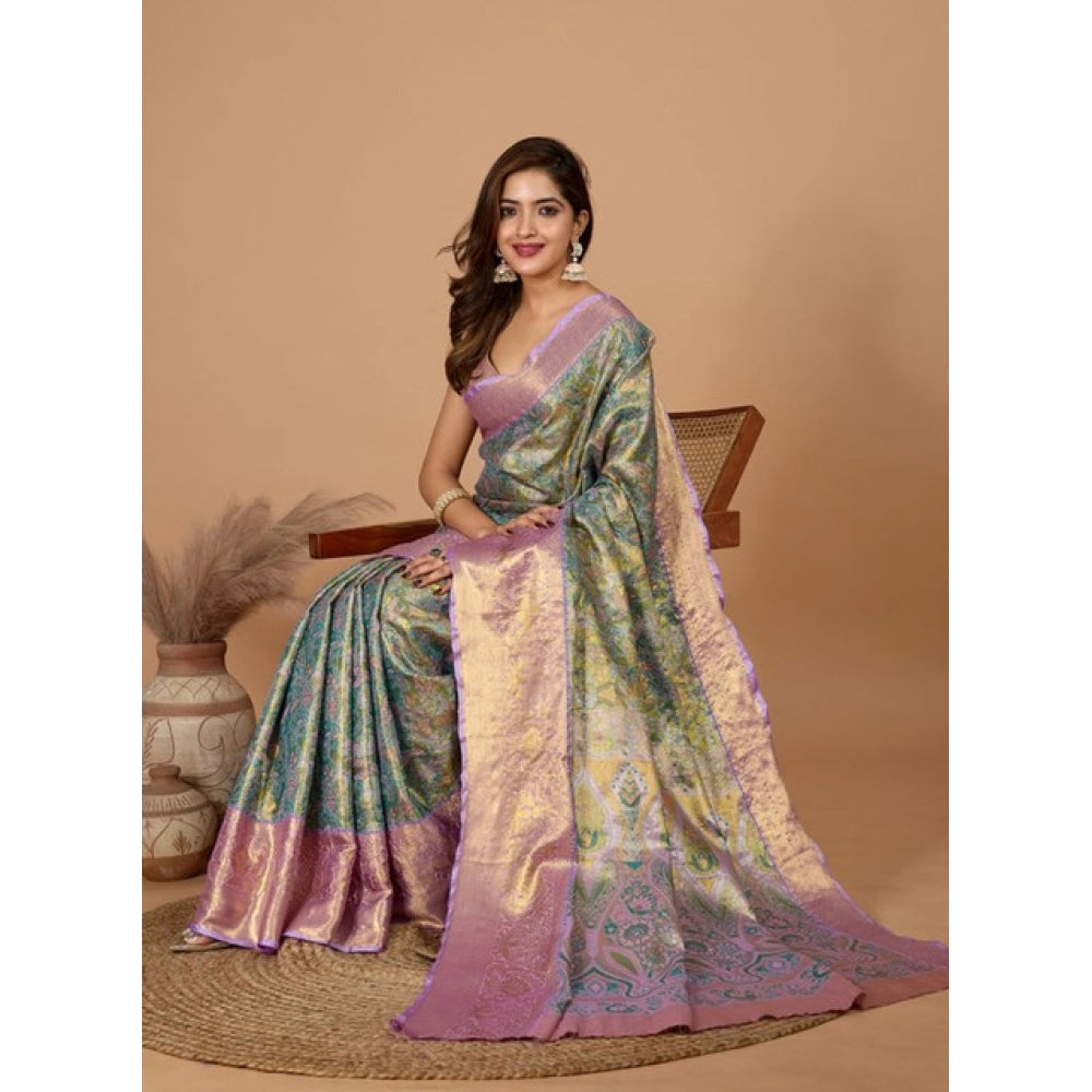 Generic Women's Jacquard Saree With Unstitched Blouse 5.5Mtr (Multicolor)