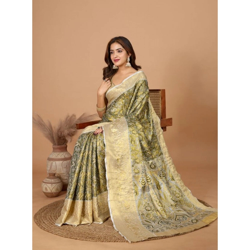 Generic Women's Jacquard Saree With Unstitched Blouse 5.5Mtr (Olive)
