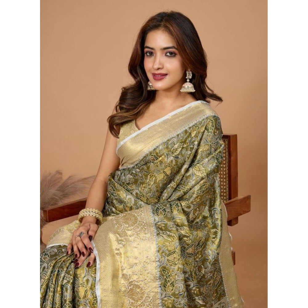 Generic Women's Jacquard Saree With Unstitched Blouse 5.5Mtr (Olive)