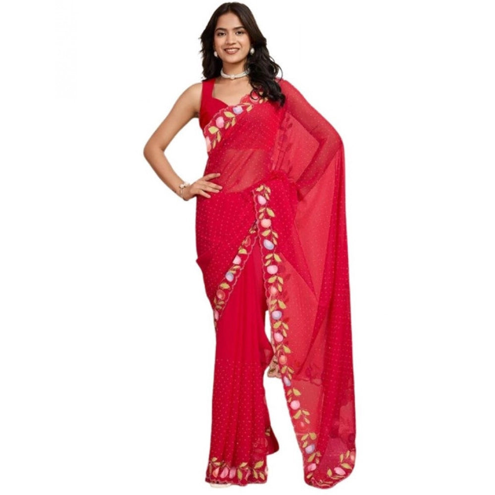 Generic Women's Georgette Printed Saree With Unstitched Blouse 5.5Mtr (Red)
