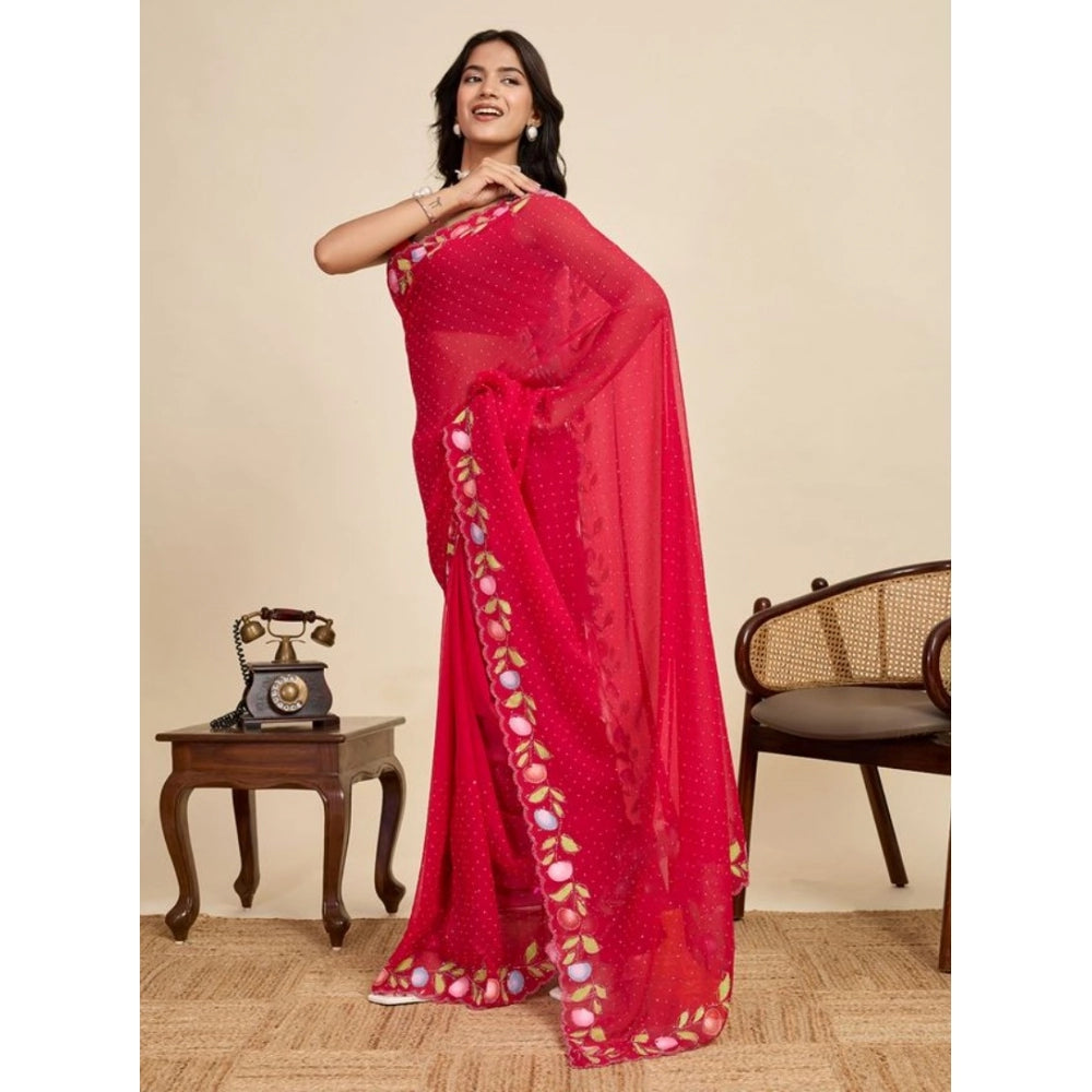 Generic Women's Georgette Printed Saree With Unstitched Blouse 5.5Mtr (Red)