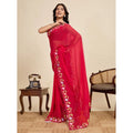 Generic Women's Georgette Printed Saree With Unstitched Blouse 5.5Mtr (Red)