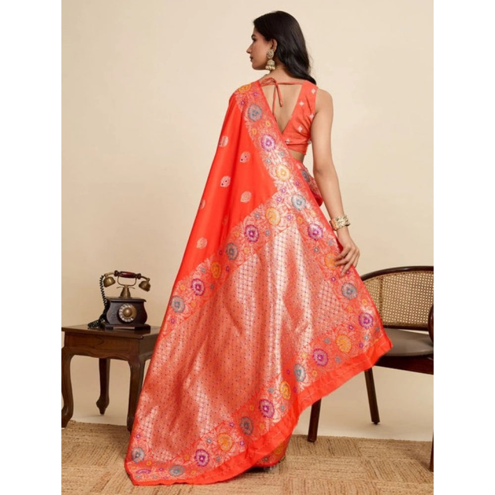 Generic Women's Faux_Banarasi_Silk Woven Saree With Unstitched Blouse 5.5Mtr (Coral)