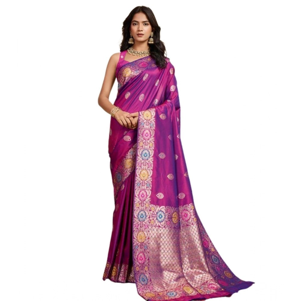 Generic Women's Faux_Banarasi_Silk Woven Saree With Unstitched Blouse 5.5Mtr (Magenta)