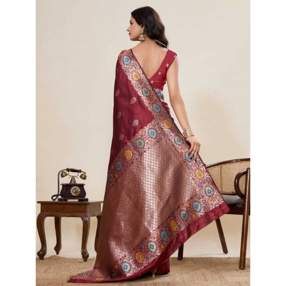 Generic Women's Faux_Banarasi_Silk Woven Saree With Unstitched Blouse 5.5Mtr (Maroon)