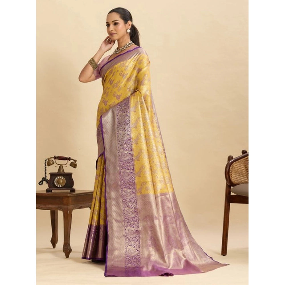 Generic Women's Faux_Banarasi_Silk Woven Saree With Unstitched Blouse 5.5Mtr (Yellow)