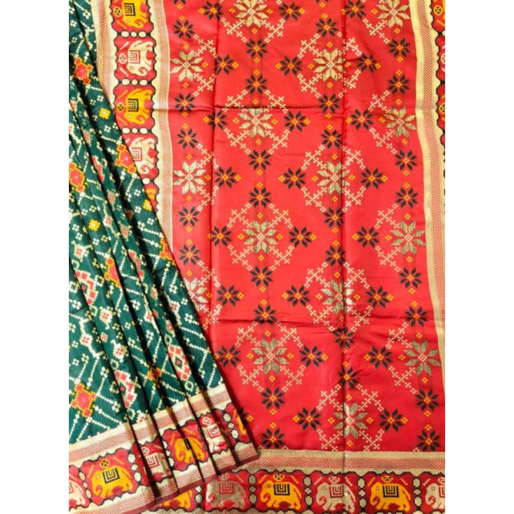 Generic Women's Patola Silk Meena And Zari Woven Saree With Unstitched Blouse 5.5Mtr (Green)