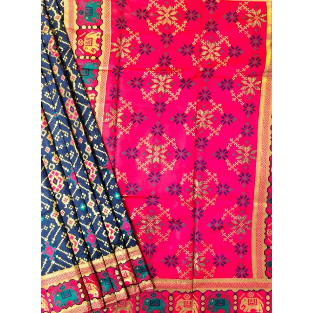 Generic Women's Patola Silk Meena And Zari Woven Saree With Unstitched Blouse 5.5Mtr (Green)