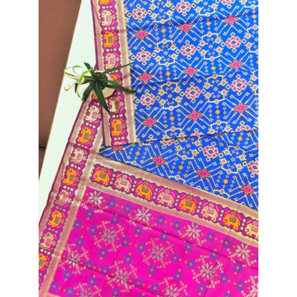 Generic Women's Patola Silk Meena And Zari Woven Saree With Unstitched Blouse 5.5Mtr (Pink)