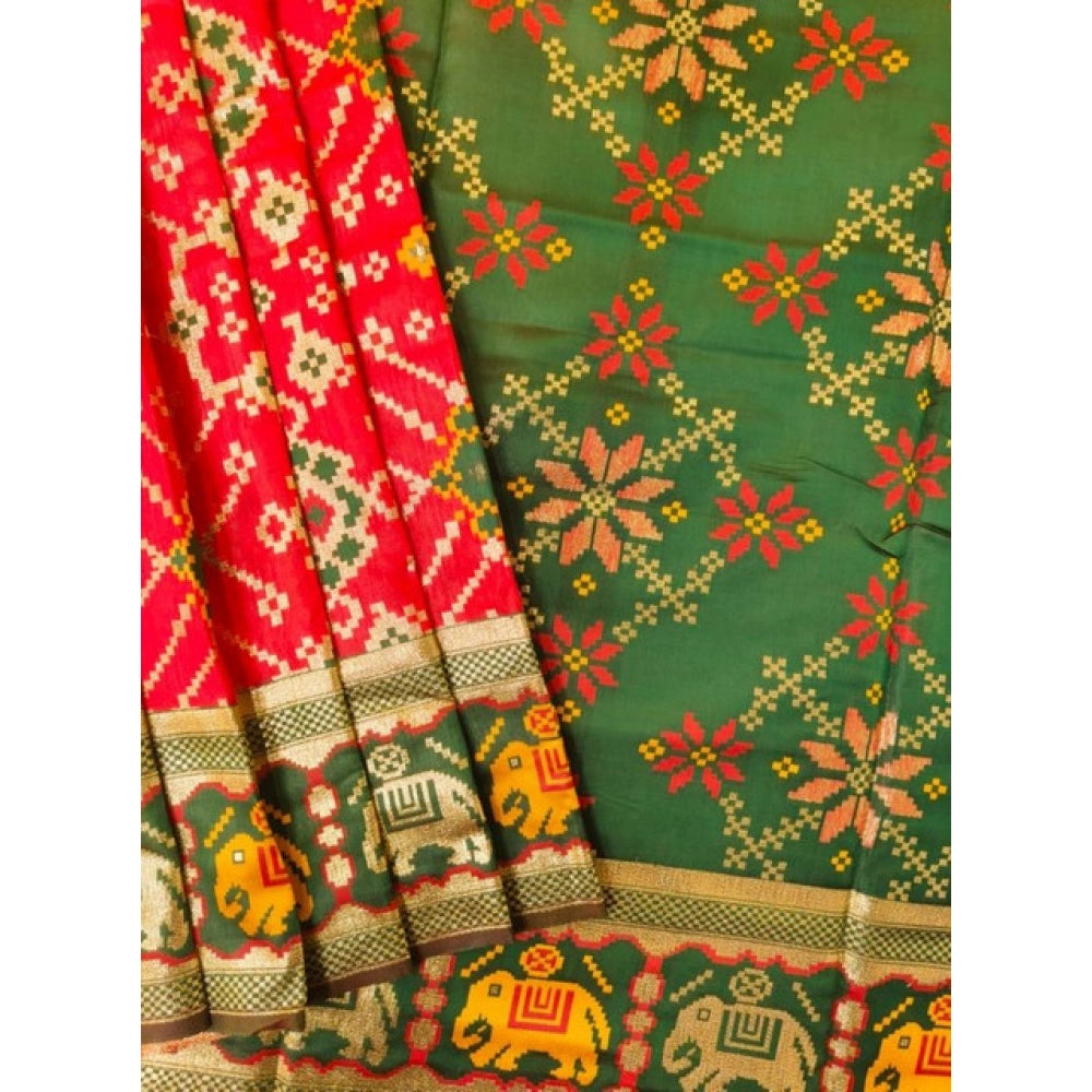 Generic Women's Patola Silk Meena And Zari Woven Saree With Unstitched Blouse 5.5Mtr (Red)