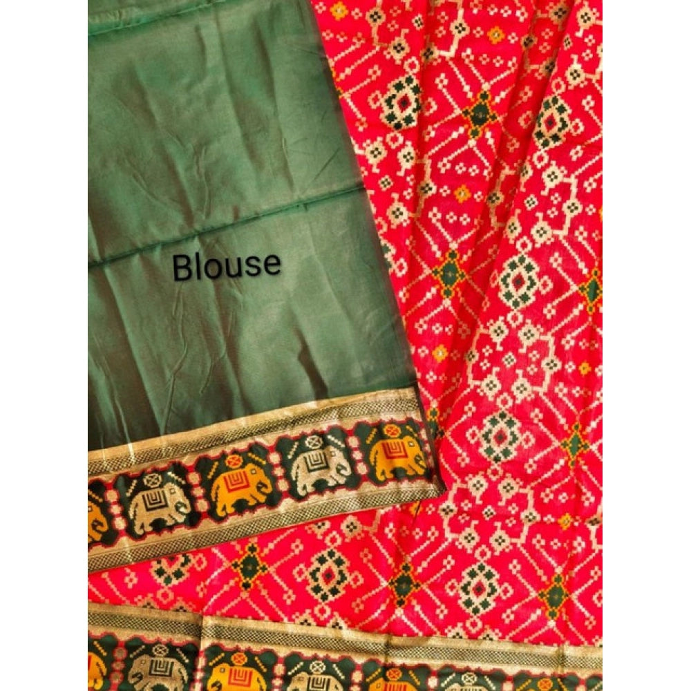 Generic Women's Patola Silk Meena And Zari Woven Saree With Unstitched Blouse 5.5Mtr (Red)