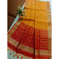 Generic Women's Raw Silk Ikkat Saree With Unstitched Blouse 5.5Mtr (Mustard)