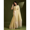 Generic Women's Tissue Checks_With_Buttis Saree With Unstitched Blouse 5.5Mtr (Yellow)