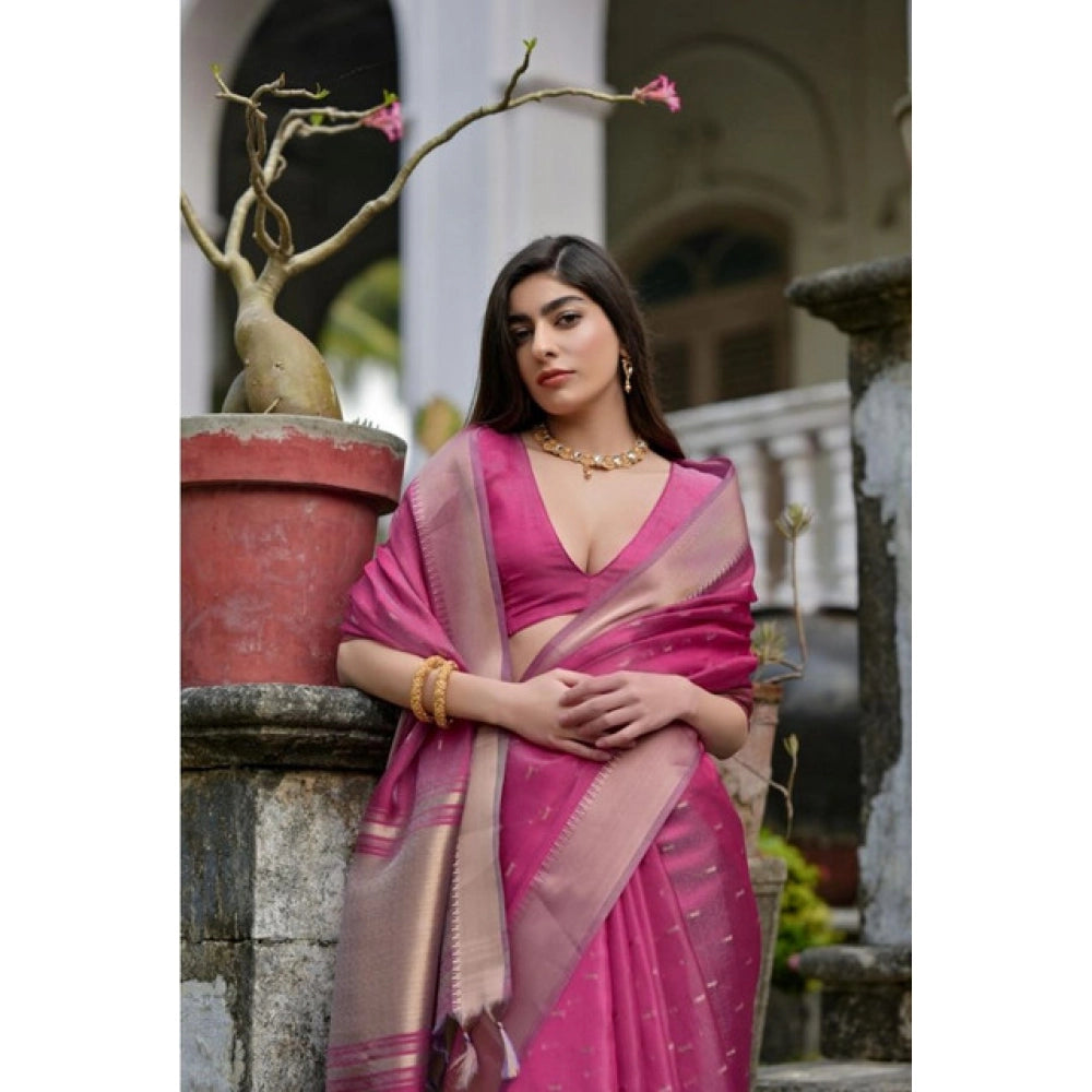 Generic Women's Silk_Blend Butti Pattern Saree With Unstitched Blouse 5.5Mtr (Pink)