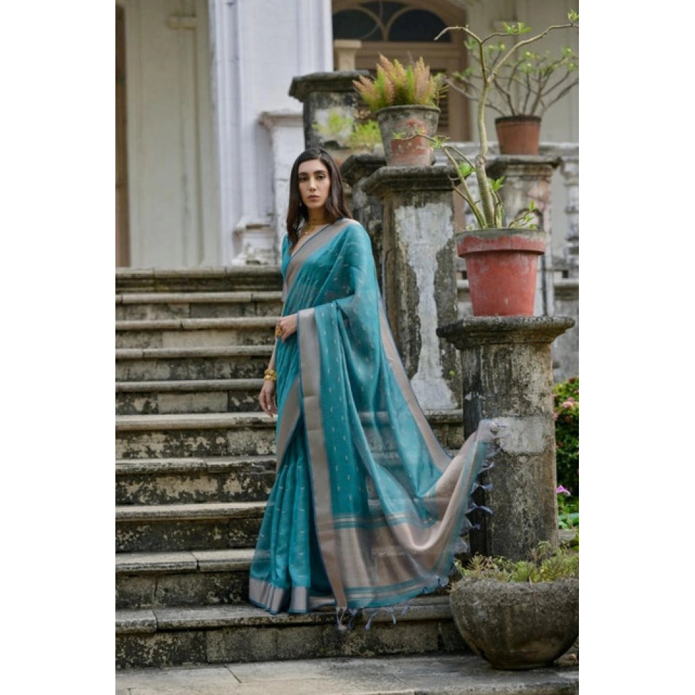 Generic Women's Silk_Blend Butti Pattern Saree With Unstitched Blouse 5.5Mtr (Teal)