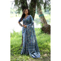Generic Women's Faux_Tussar_Silk Abstract_Print Saree With Unstitched Blouse 5.5Mtr (Blue)