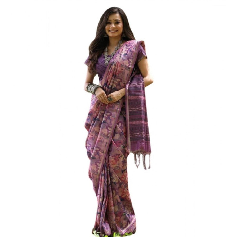 Generic Women's Faux_Tussar_Silk Abstract_Print Saree With Unstitched Blouse 5.5Mtr (Purple)