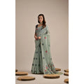 Generic Women's Blended_Cotton Floral Motifs And Woven Buttas Saree With Unstitched Blouse 5.5Mtr (Teal)