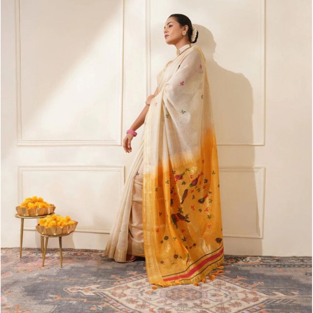 Generic Women's Blended_Cotton Woven_Motifs Saree With Unstitched Blouse 5.5Mtr (Mustard)