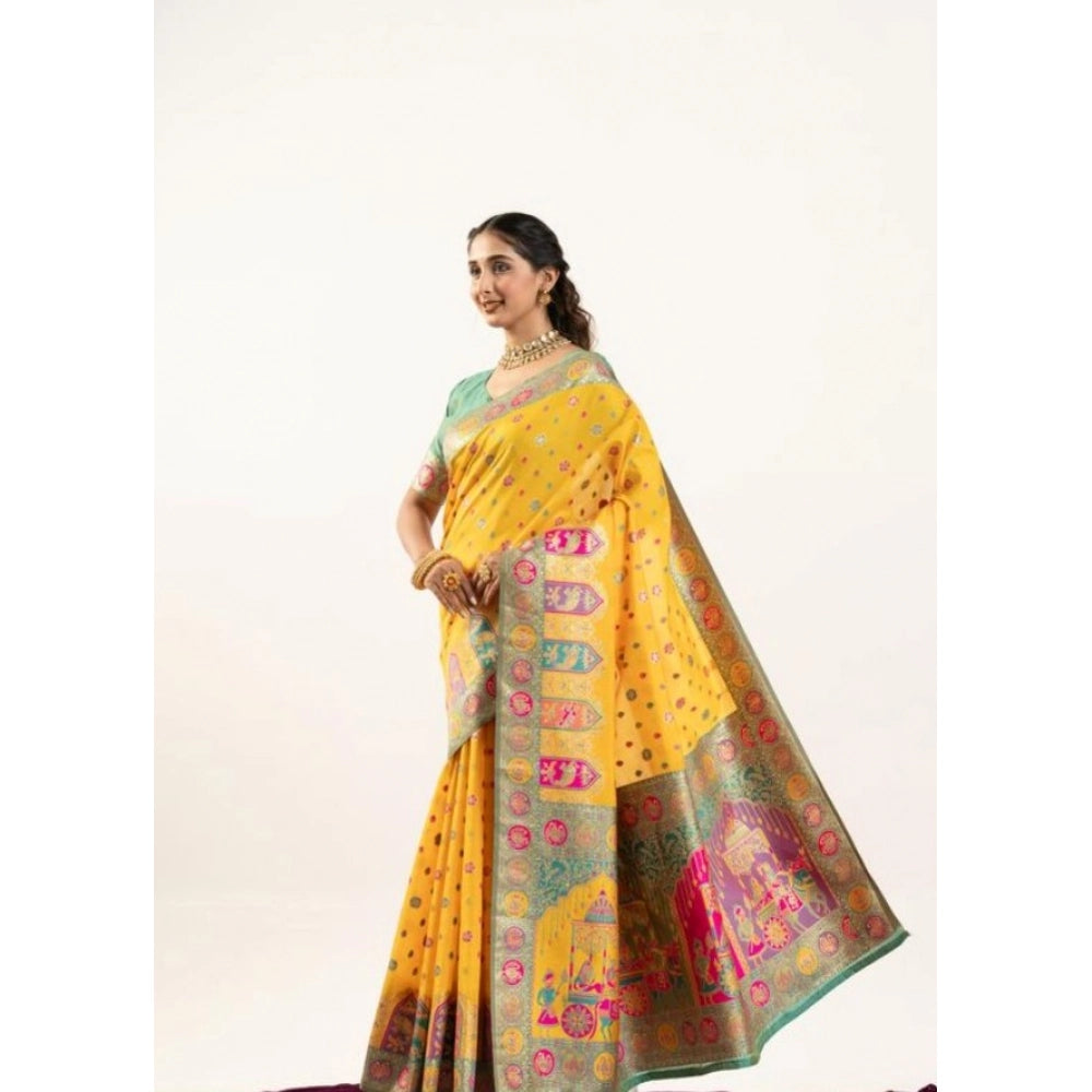 Generic Women's Faux_Banarasi Woven Motifs Saree With Unstitched Blouse 5.5Mtr (Yellow)