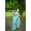 Generic Women's Faux_Banarasi Lining Pattern Saree With Unstitched Blouse 5.5Mtr (Light_Aqua_Blue)