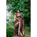 Generic Women's Faux_Banarasi Lining Pattern Saree With Unstitched Blouse 5.5Mtr (Light_Brown)