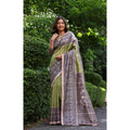 Generic Women's Faux_Tussar Ethnic_Print Saree With Unstitched Blouse 5.5Mtr (Olive)