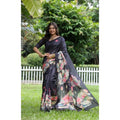 Generic Women's Faux_Tussar Floral Saree With Unstitched Blouse 5.5Mtr (Black)
