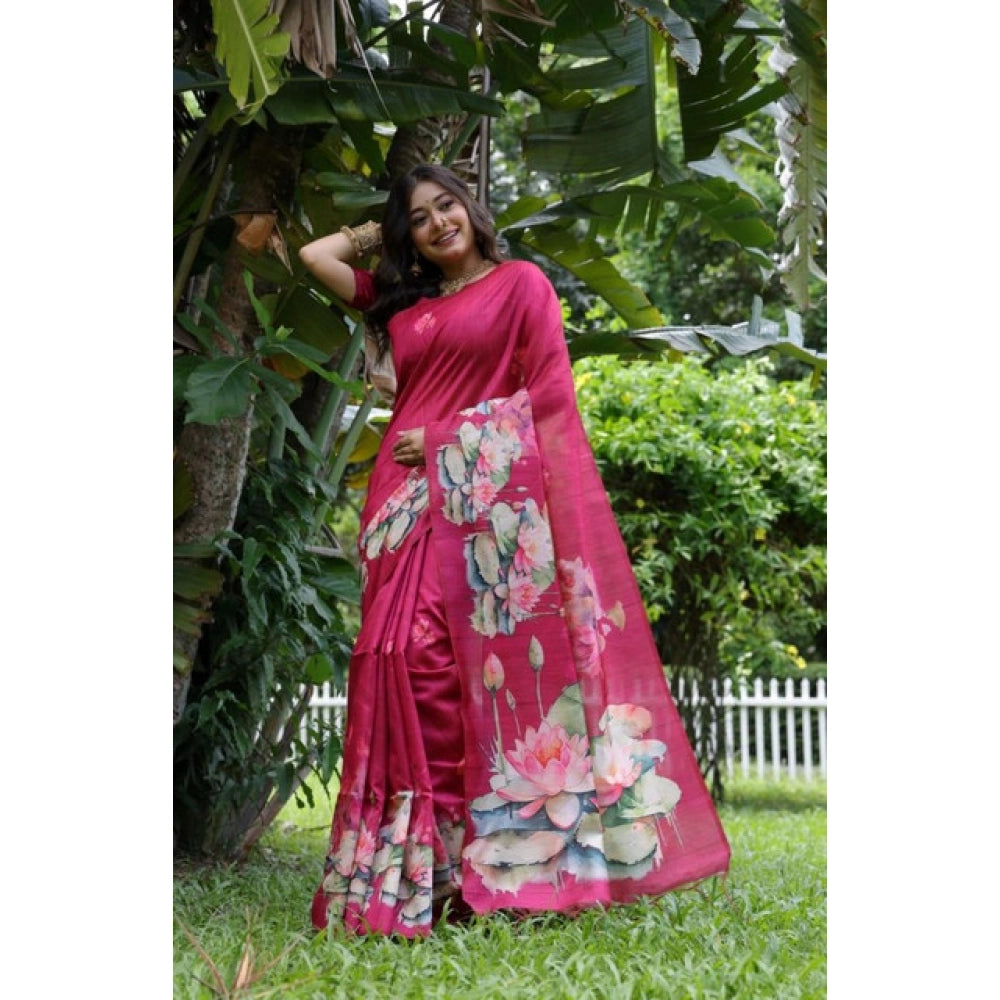Generic Women's Faux_Tussar Floral Saree With Unstitched Blouse 5.5Mtr (Pink)