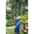 Generic Women's Faux_Tussar Geometric_Print Saree With Unstitched Blouse 5.5Mtr (Royal_Blue)