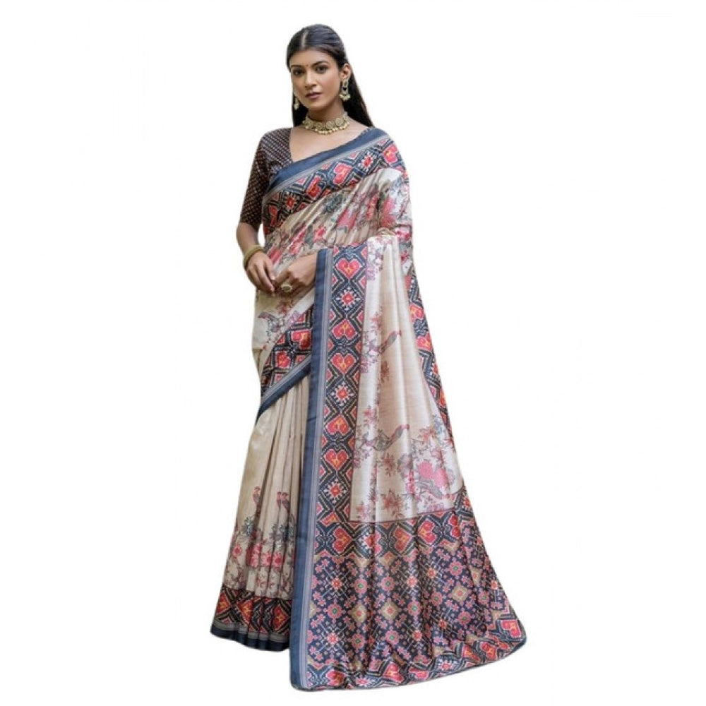 Generic Women's Faux_Tussar Floral Jal With Patola Print Saree With Unstitched Blouse 5.5Mtr (Black)