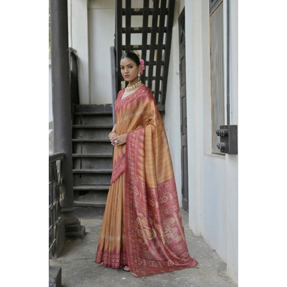 Generic Women's Faux_Tussar Ikat Saree With Unstitched Blouse 5.5Mtr (Rust)